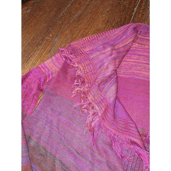 PL Ruby Rd Petite Pink Purple Grey Fringe Lapel Open Front Knit Sweater Cardigan - Picture 3 of 5